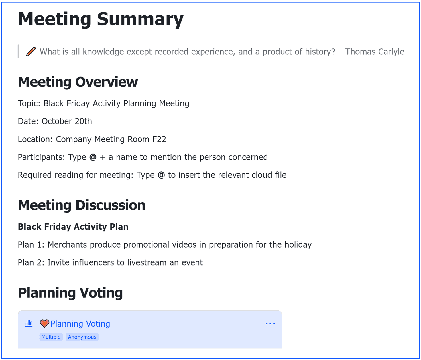 Meeting Minutes Template with Voting Poll