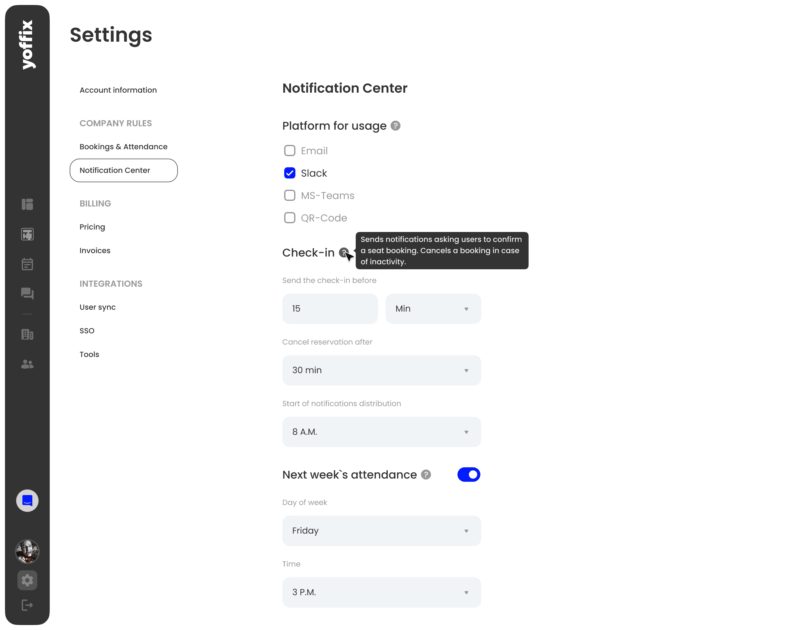 Setting up the check-in function
