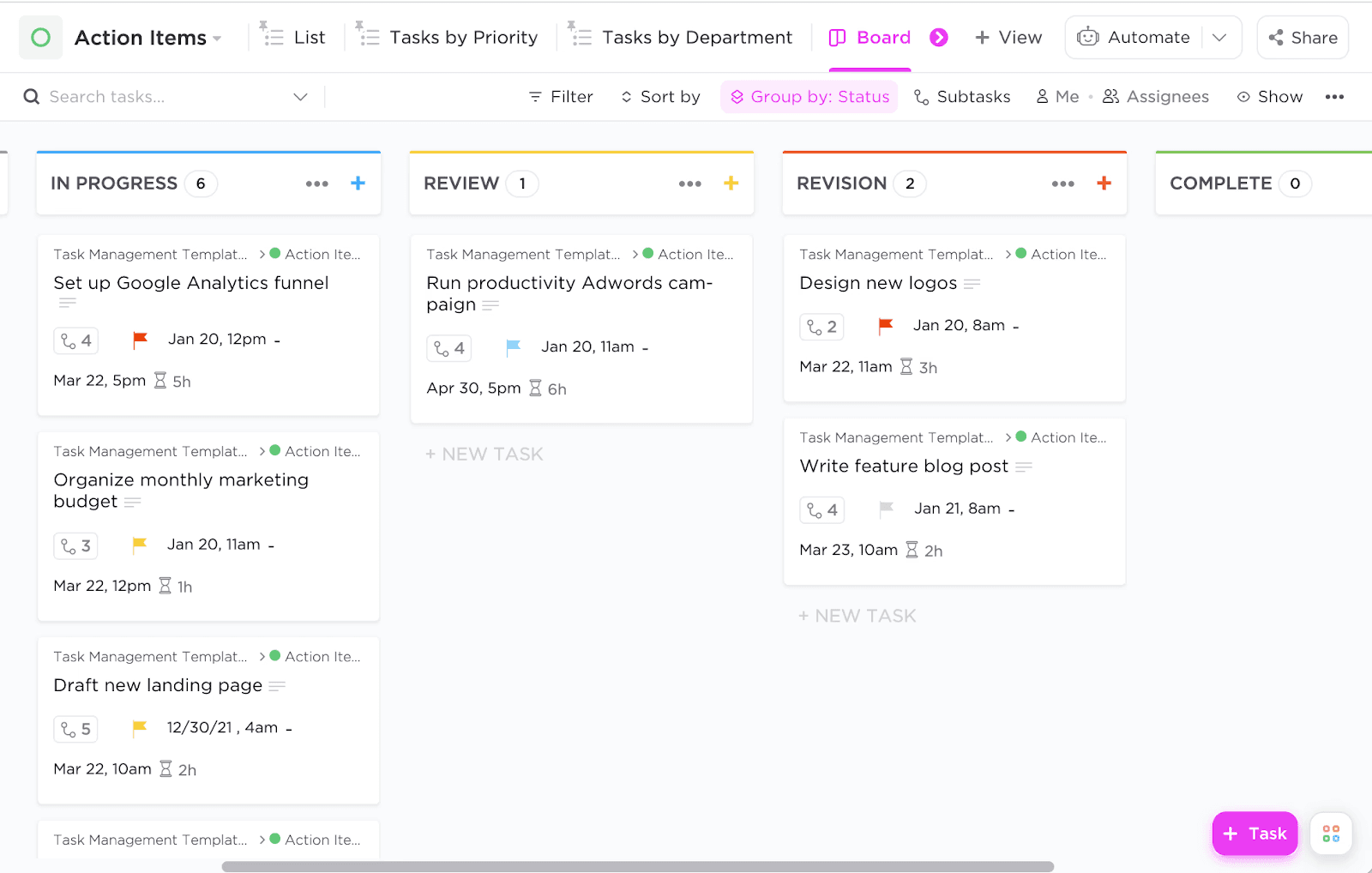 ClickUp interface featuring project management tools