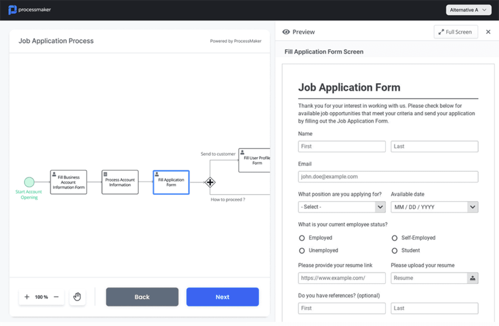 ProcessMaker platform interface