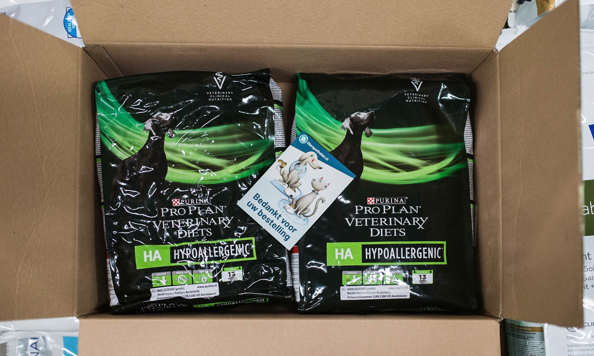 A box with animal food ready to go out