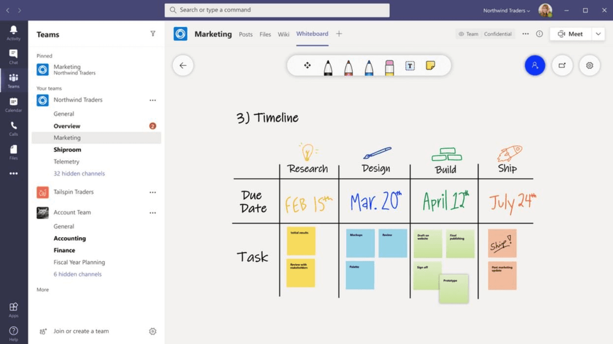 An example of a whiteboard drawing in Microsoft Teams