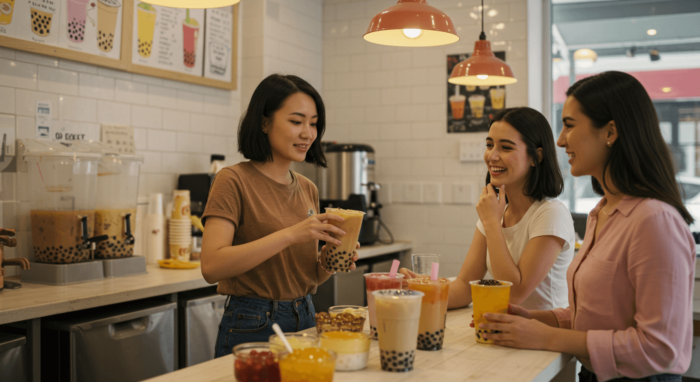 Etiqueta de té de burbujas